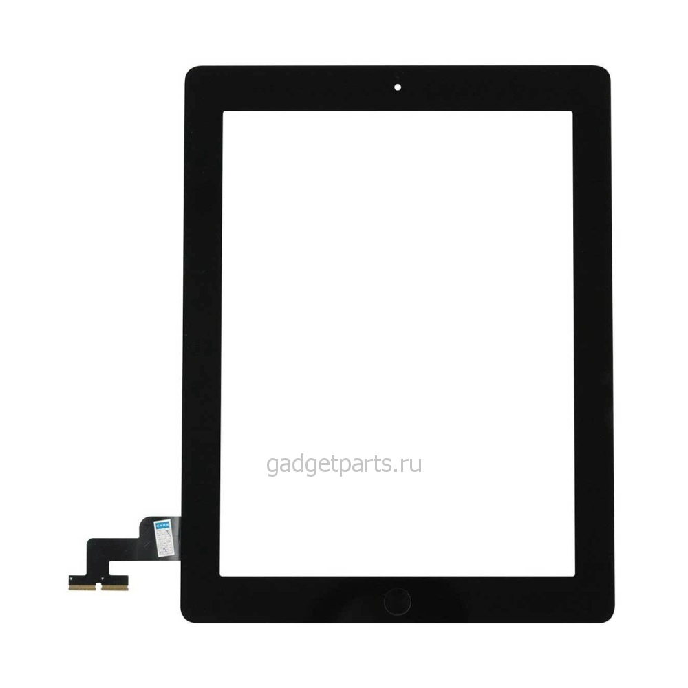 Сенсорное стекло, тачскрин (в сборе с механизмом кнопки и скотчем) iPad 2 Черный (Black)
