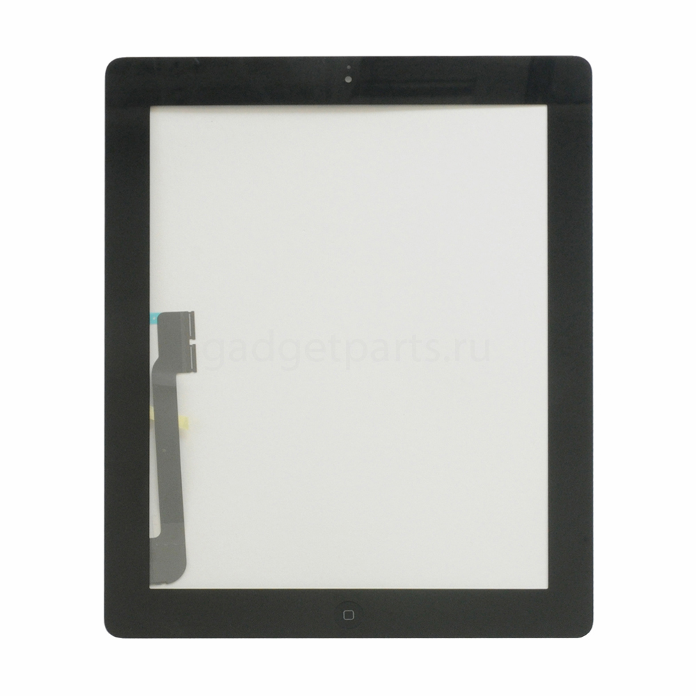Сенсорное стекло, тачскрин (в сборе с механизмом кнопки и скотчем) iPad 3 Черный (Black)
