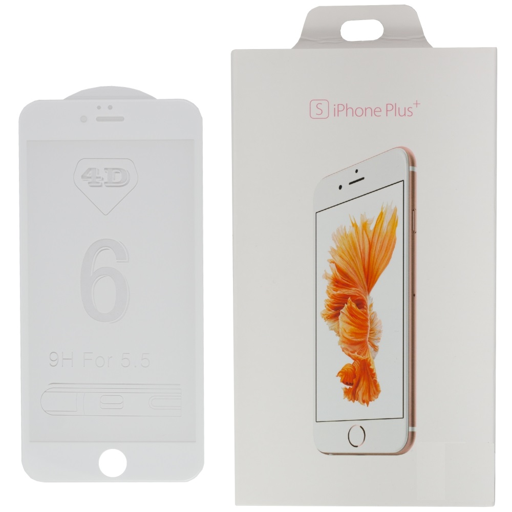 Защитное противоударное стекло 3D iPhone 6, 6S Белое (White)