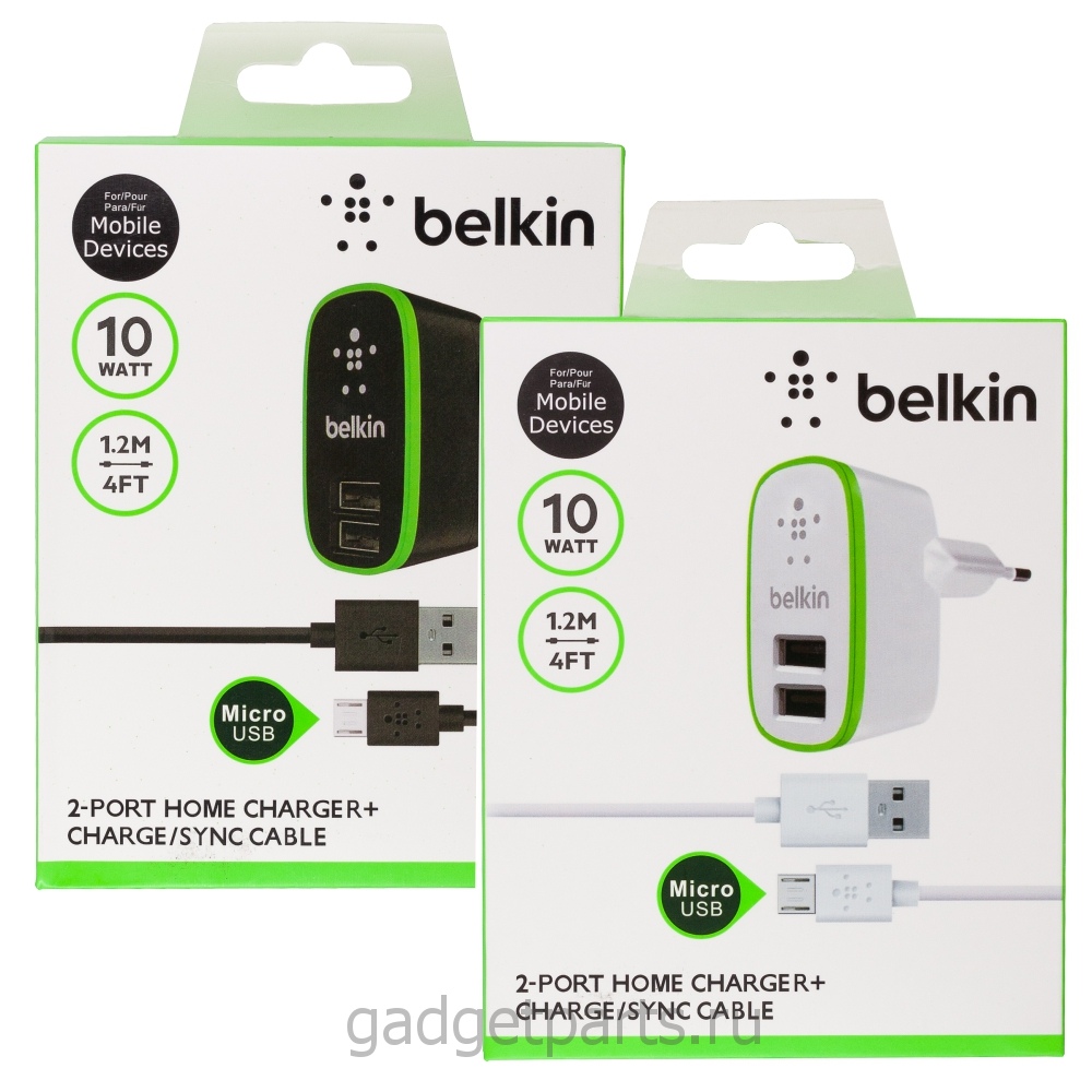 Блок зарядки на 2 USB-порта, кабель micro USB Belkin